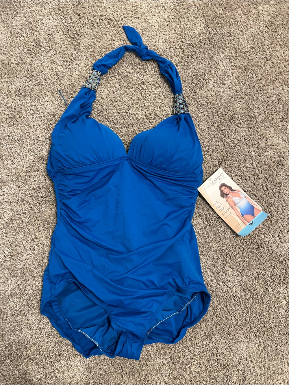Tummy-Control Halter Swim Bodysuit in Royal Blue